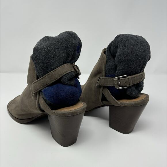 Frye Dani Shield Sling Gray Suede Peep Toe Heeled Sandal 11 Block Heel Shoe - Picture 5 of 16